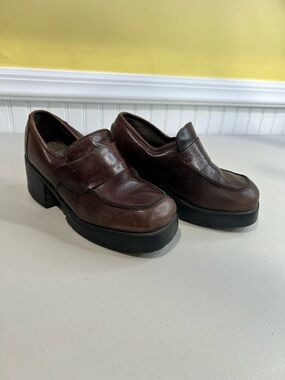 Aldo Women's Dark Brown Leather Platform Loafers